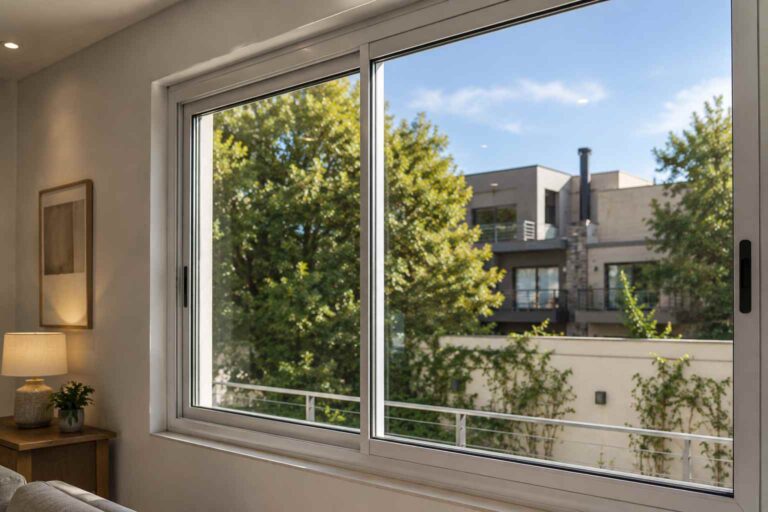 Ventana corrediza con DVH instalada en una vivienda moderna, diseñada para mejorar el aislamiento térmico y acústico.